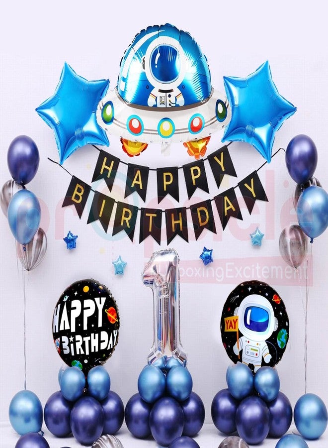 بروبسيكل مجموعة بالونات فويل زرقاء على شكل سفينة فضاء لتزيين حفلات أعياد الميلاد، مكونة من 5 قطع، مثالية لحفلات الأطفال ذات طابع رواد الفضاء. تتضمن المجموعة بالونات هيليوم فويل للأطفال. - Image 5